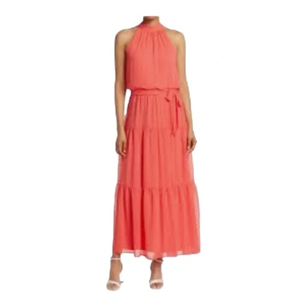 Julia Jordan‎ MOCK NECK THREE TIER MAXI DRESS IN HOT CORAL NWOT